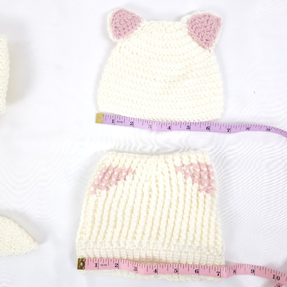 3 piece infant cat crochet cream and Pink set - Picture 5 of 5